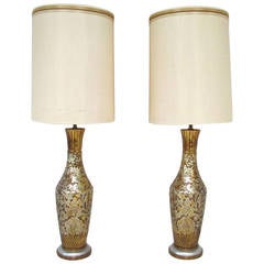 Pair of Hollywood Regency Style Silver and Gold Leaf Table Lamps