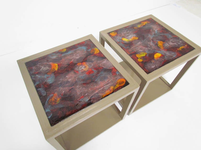 American Pair of End Tables with Tile Tops by Edward Wormley for Drexel Precedent