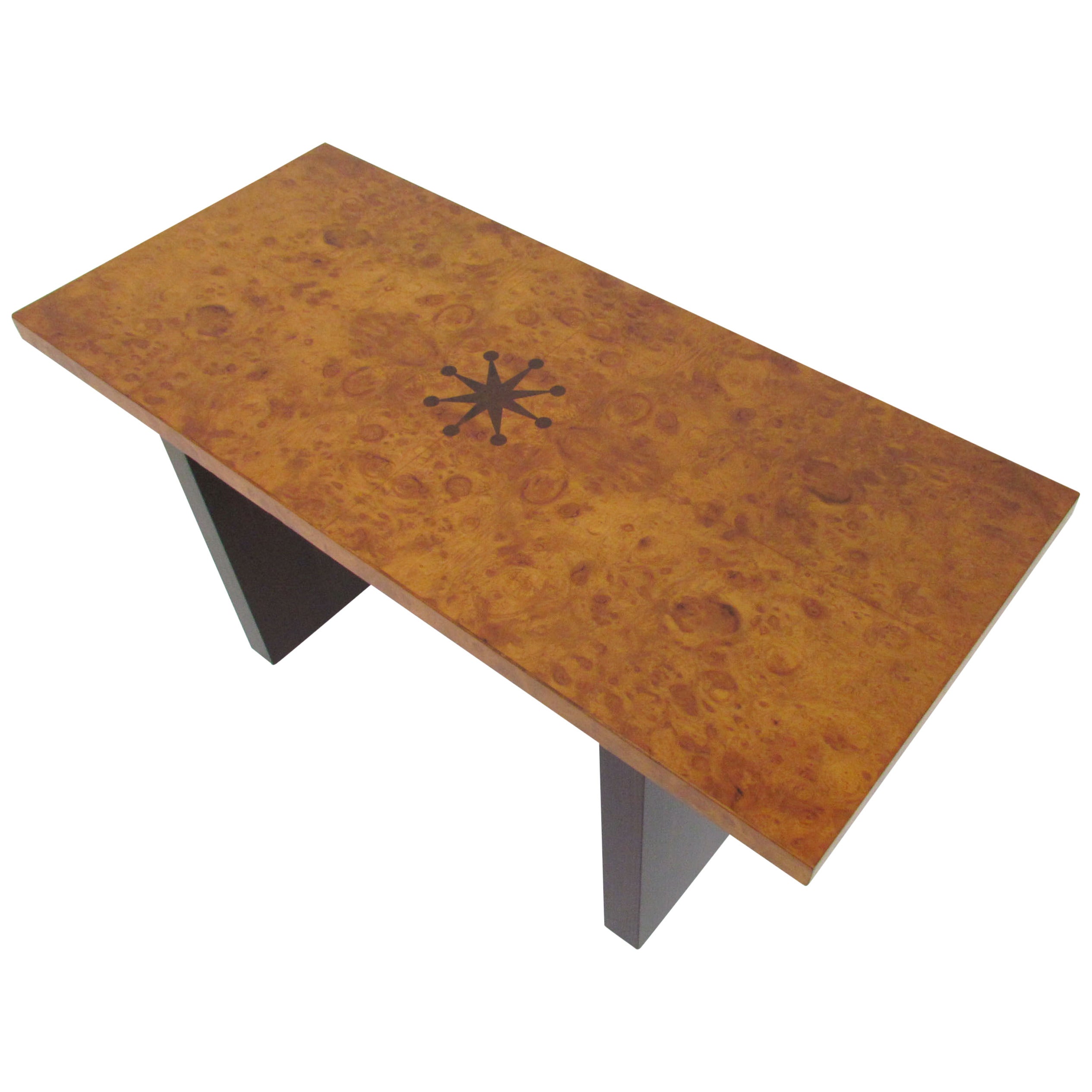 Inlaid Burl Wood and Macassar Bench or Occasional Table by Andrew Szoeke