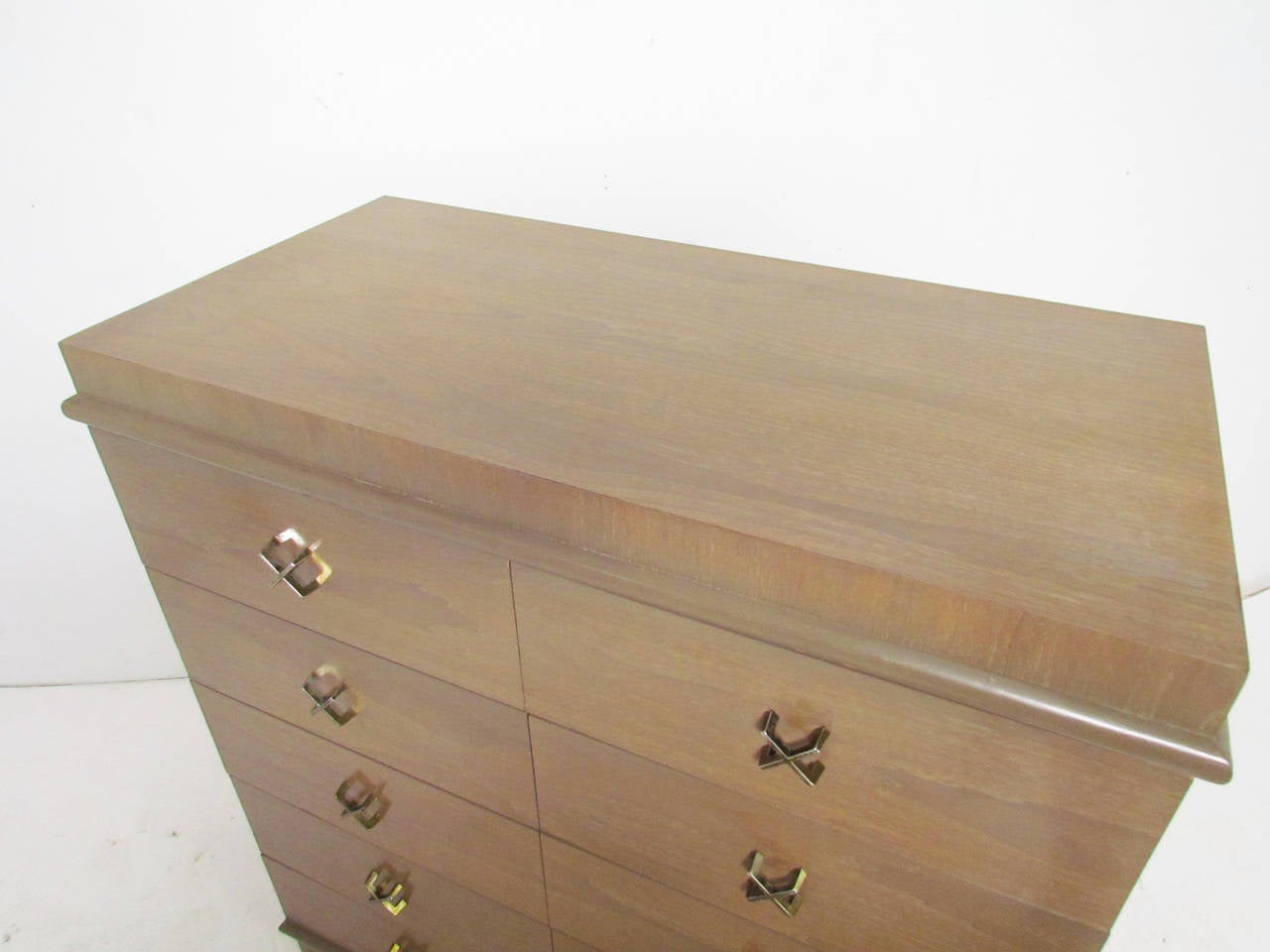 American High Boy Mid-Century Dresser with X-Pulls in the Manner of Paul Frankl