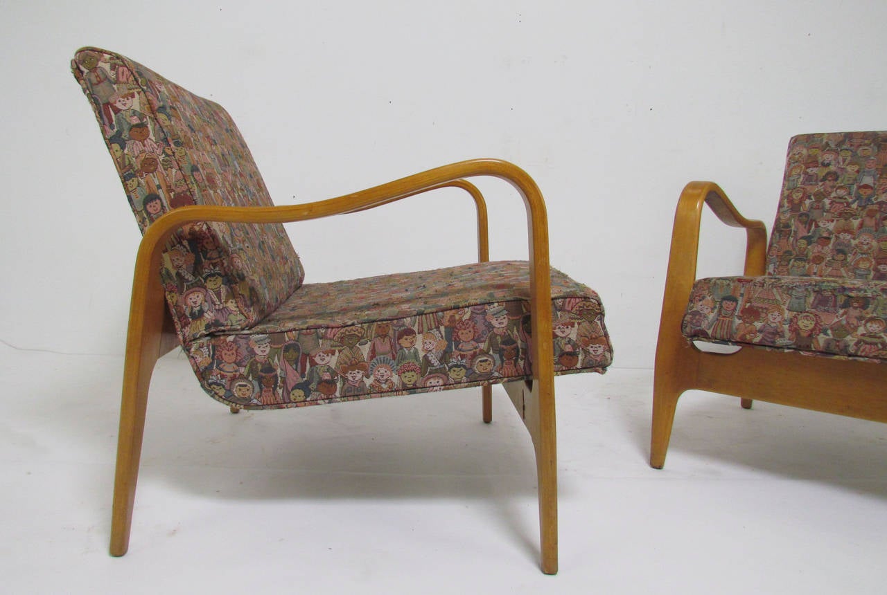 American Pair of Sculptural Bent Ply Lounge Chairs by Thonet, circa 1950s
