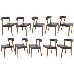 Set of Ten Ribbon-Back Danish Teak Dining Chairs ca. 1960s