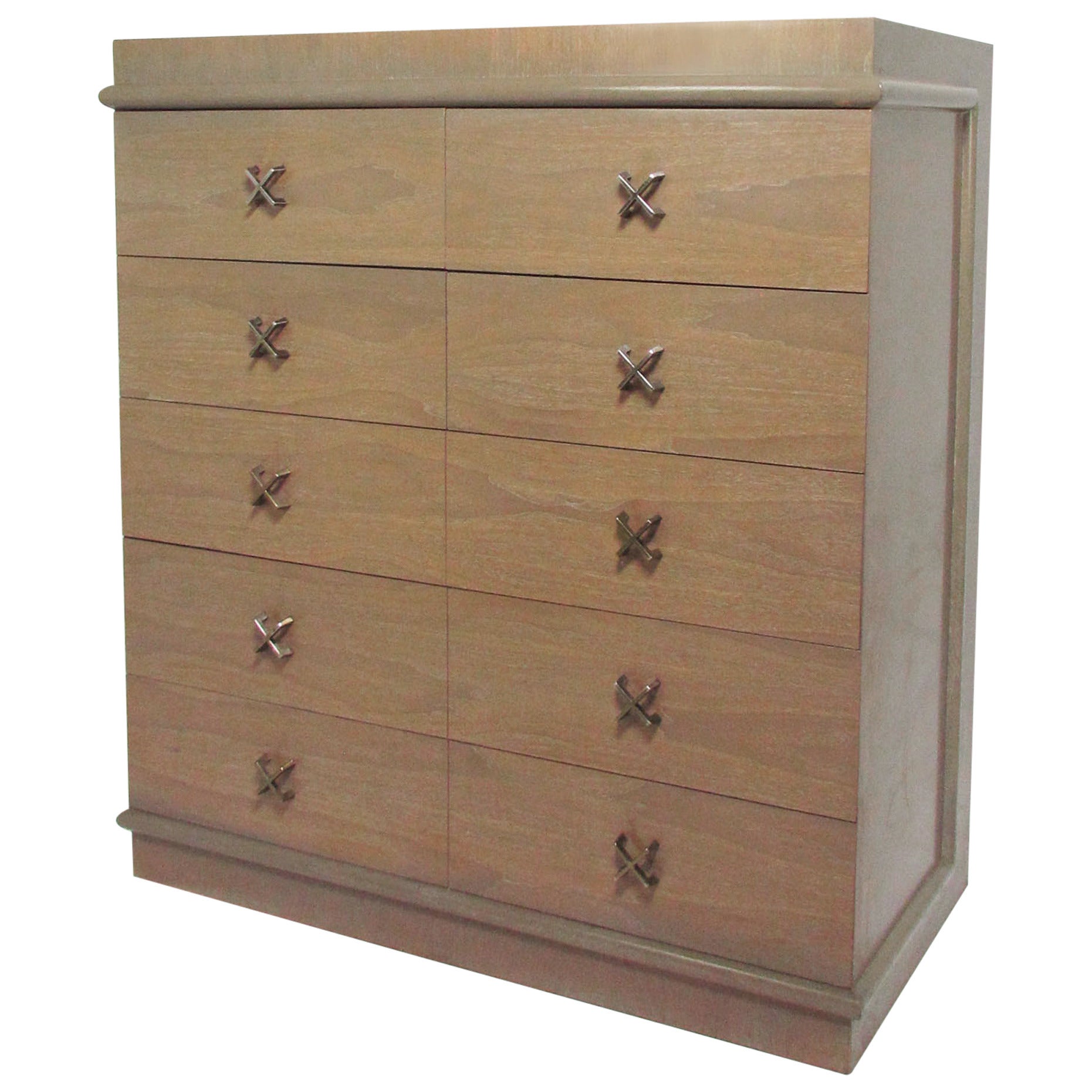 High Boy Mid-Century Dresser with X-Pulls in the Manner of Paul Frankl