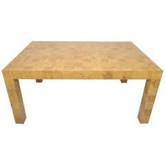 Patchwork Burl Wood Parsons Style Dining Table or Desk by Milo Baughman
