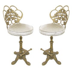 Pair of Mid-Century Fanciful Gilded  Swivel Bar Stools ca. 1950s