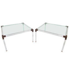 Pair of Custom Lucite and Bronze End Tables by Charles Hollis Jones
