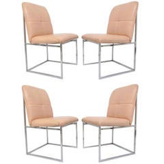 Set of Four Milo Baughman Dining Chairs in Chrome