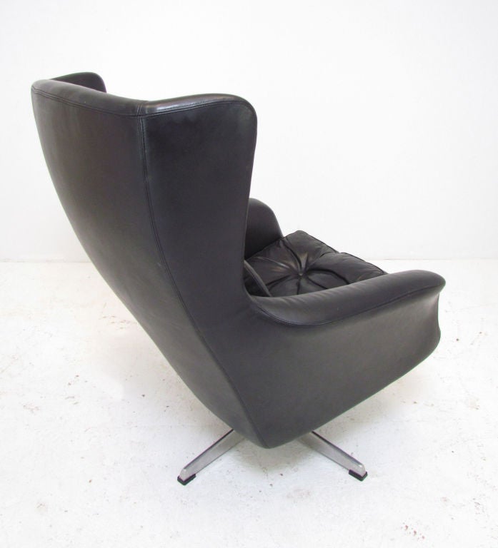 Late 20th Century Danish Leather High Back Swivel Lounge Chair ca. 1970s