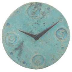 Mid-Century Studio Pottery Wall Clock w/ Rosewood Hands