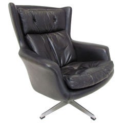 Danish Leather High Back Swivel Lounge Chair ca. 1970s