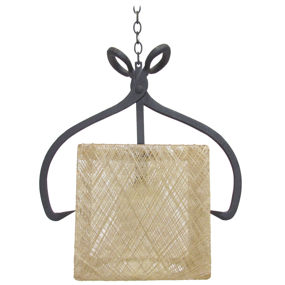 Rare Whimsical Pendant Light in Form of Ice Tongs and Cube