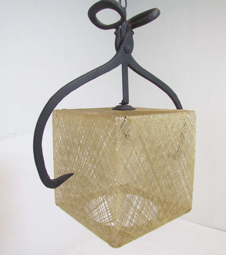 Mid-Century Modern Rare Whimsical Pendant Light in Form of Ice Tongs and Cube