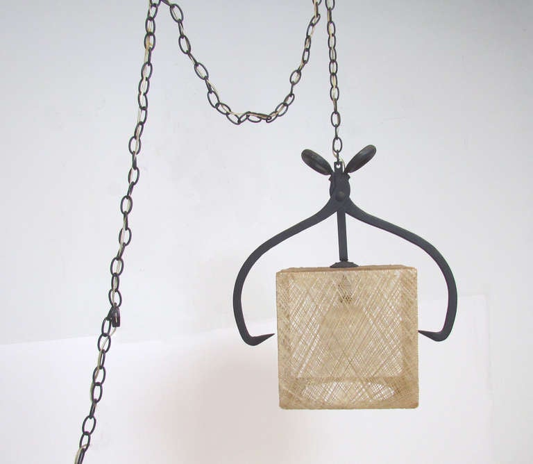 American Rare Whimsical Pendant Light in Form of Ice Tongs and Cube