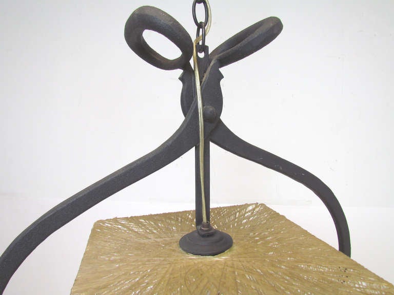 Rare Whimsical Pendant Light in Form of Ice Tongs and Cube In Good Condition In Peabody, MA