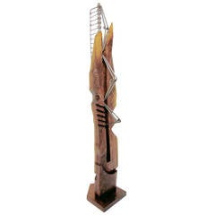 Abstract Brutalist Carved Wood and Metalwork Floor Sculpture by Edmund Spiro