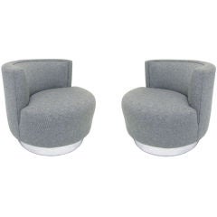 Pair of Space Age Swivel Tub Lounge Chairs With Chrome Bases