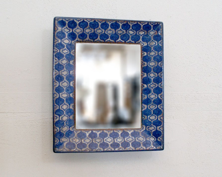 Danish Hand Painted Studio Pottery Mirror by Marianne Starck
