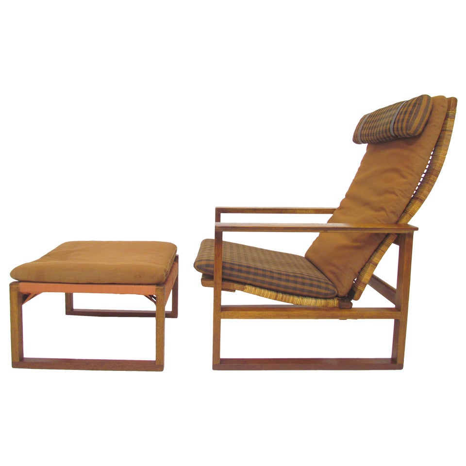Danish High Back Lounge Chair and Ottoman by Borge Mogensen