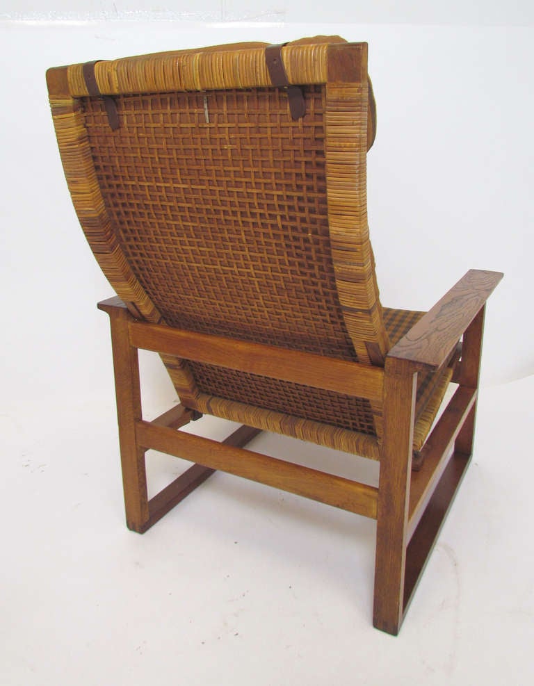 Teak Danish High Back Lounge Chair and Ottoman by Borge Mogensen