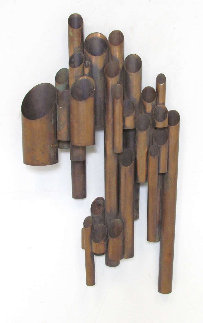 Artist Made tubular wall sculpture in copper ca. 1970s.