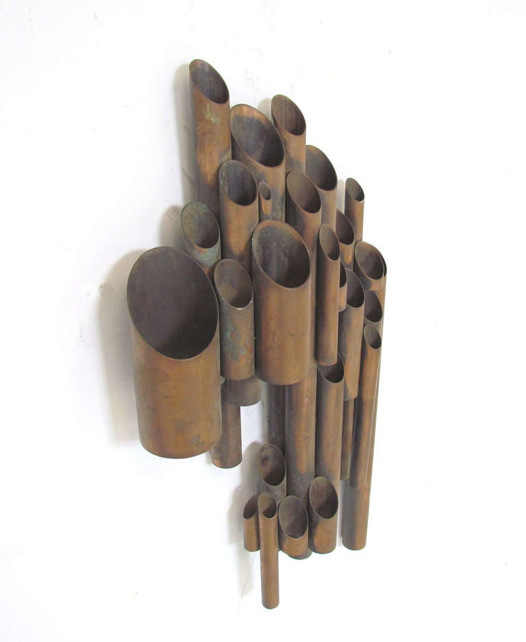 American Artist Made Tubular Industrial Wall Sculpture in Copper For Sale