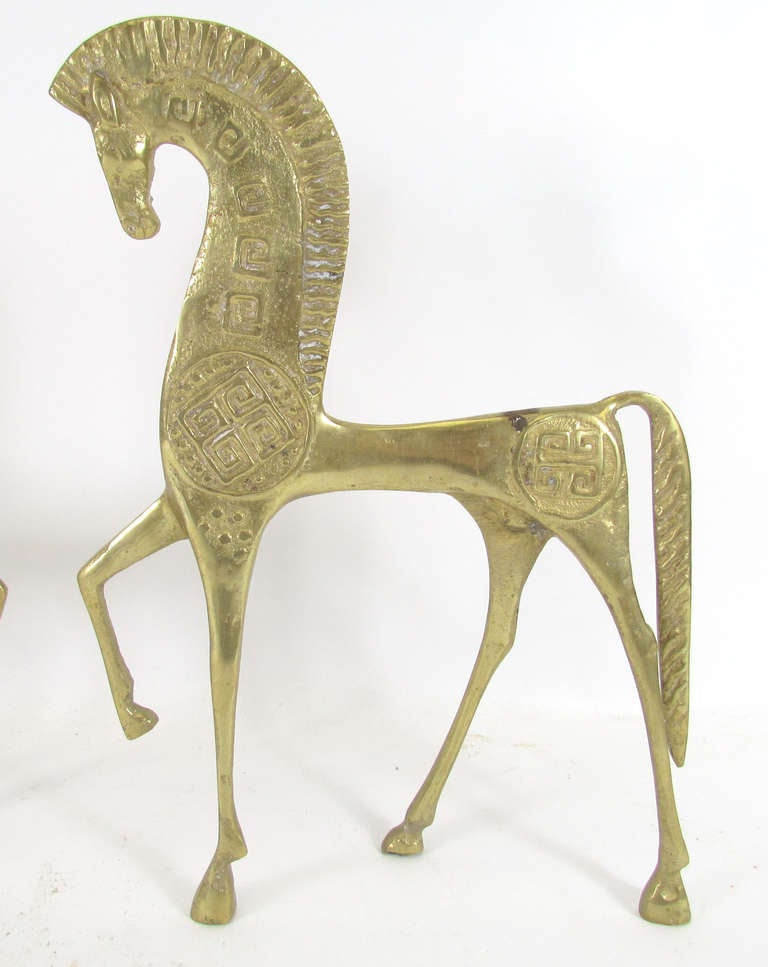 Mid-Century Modern Pair of Bronze Etruscan Horse Sculptures ca. 1960s