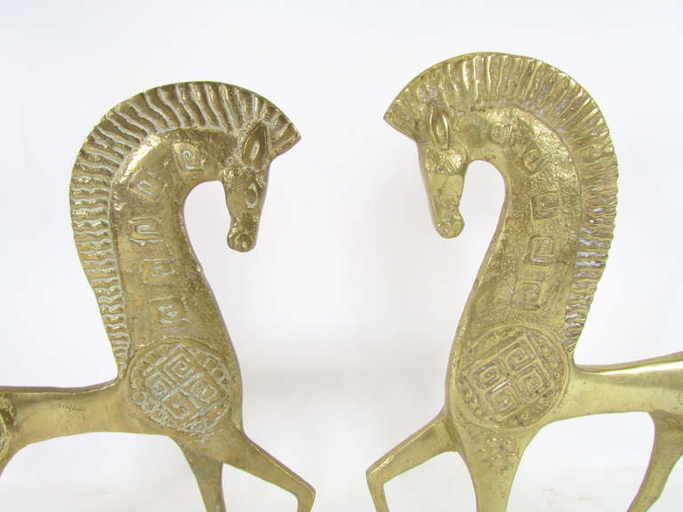 American Pair of Bronze Etruscan Horse Sculptures ca. 1960s