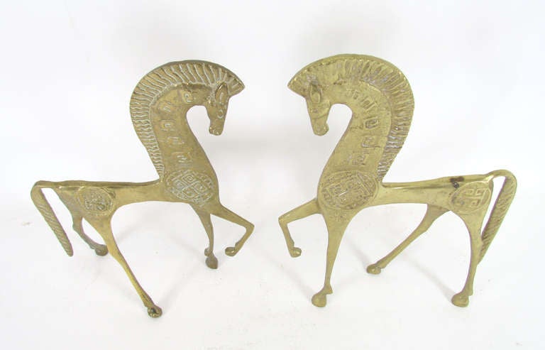 Pair of Bronze Etruscan Horse Sculptures ca. 1960s In Good Condition In Peabody, MA