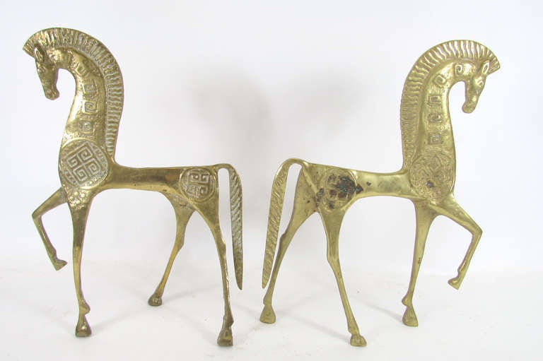 Mid-20th Century Pair of Bronze Etruscan Horse Sculptures ca. 1960s