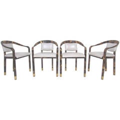 Set of Four Horn and Leather Gaming Chairs in the Manner of Karl Springer