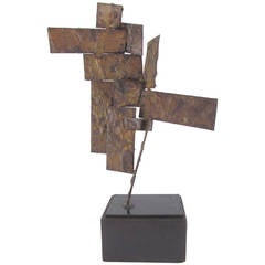 Abstract Brutalist Metalwork Sculpture, Signed F. Scovill