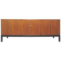 Mid-Century Credenza with Ebonized Base and Brass Hardware by Harvey Probber