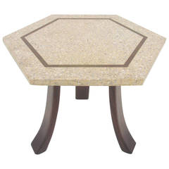 Hexagonal Terrazzo and Brass Side Table by Harvey Probber