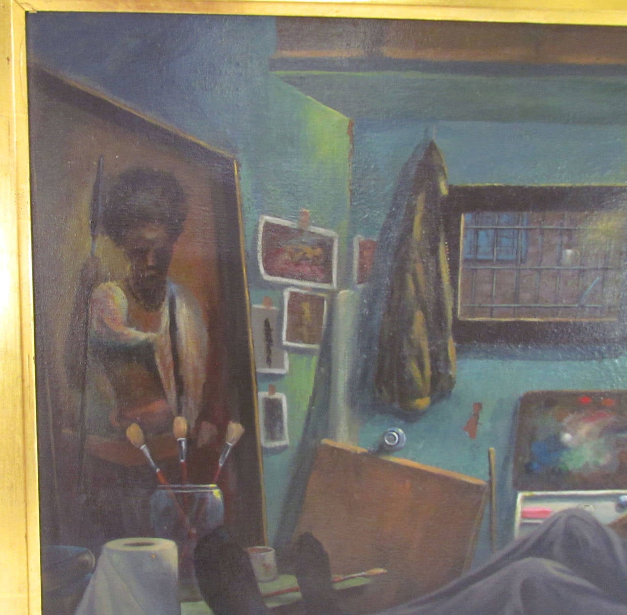American Exemplary Prison Art Self-Portrait Painting by Joel Gaines, circa 1970s