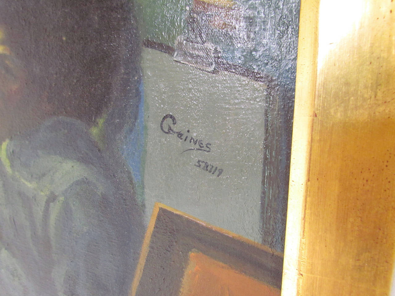 Exemplary Prison Art Self-Portrait Painting by Joel Gaines, circa 1970s In Excellent Condition In Peabody, MA