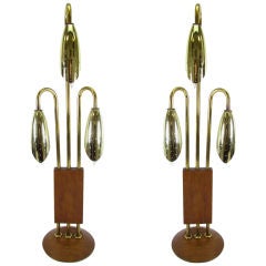 Pair of Mid-Century Mantel Lamps With Tulip Shades