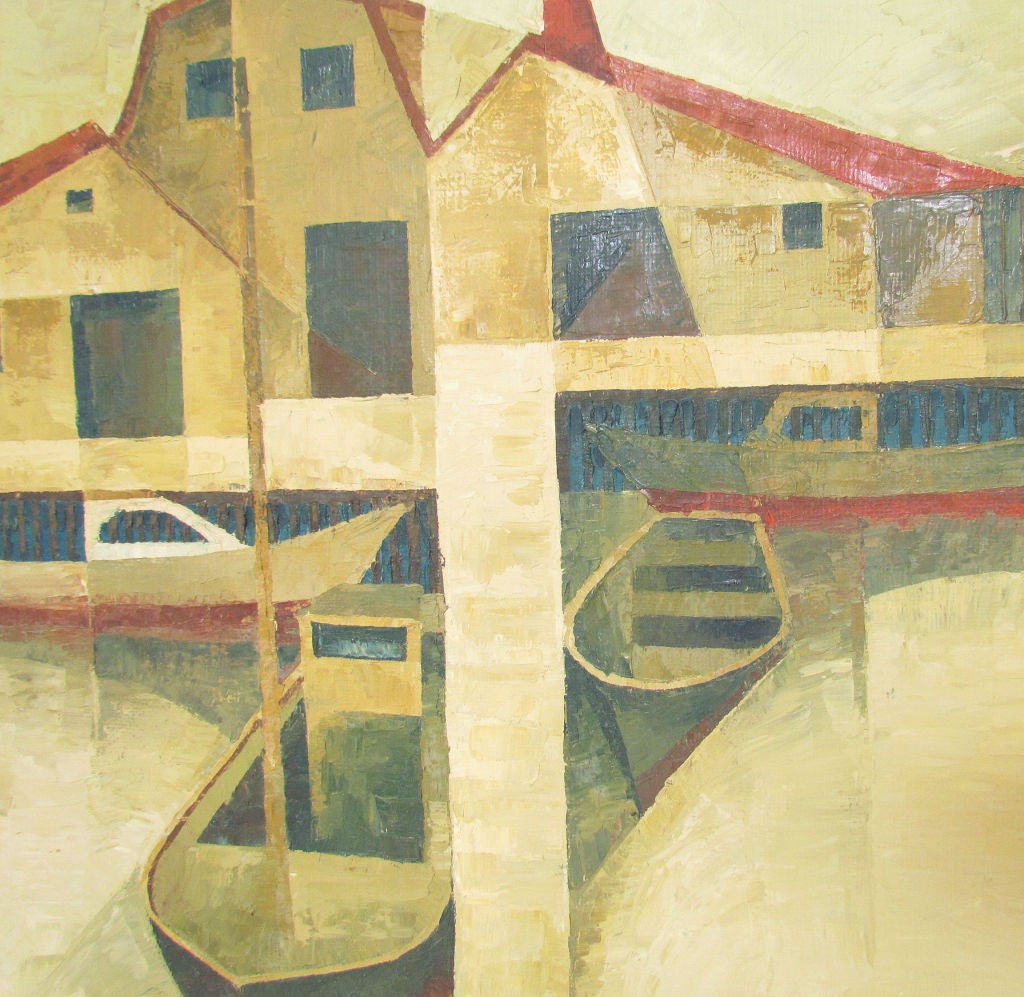American Modernist Waterfront Painting by Peter Gebhardt, d. 1967