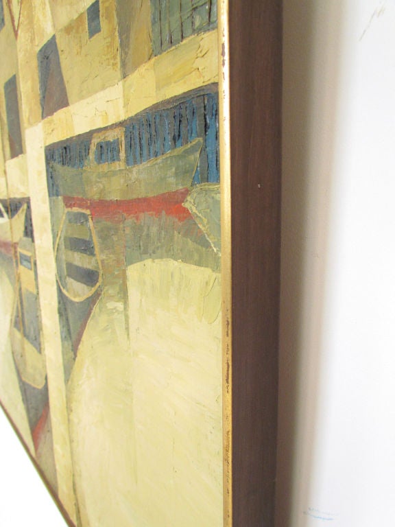 Mid-20th Century Modernist Waterfront Painting by Peter Gebhardt, d. 1967