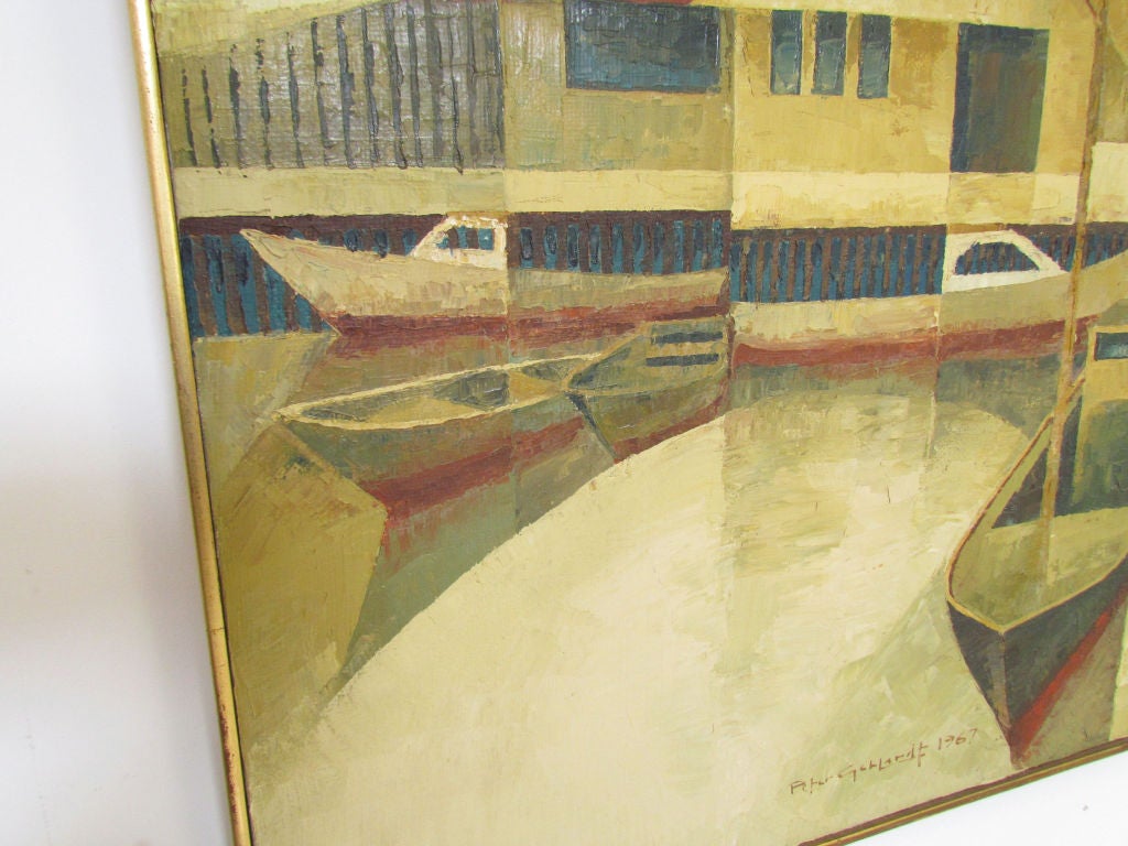 Modernist Waterfront Painting by Peter Gebhardt, d. 1967 1