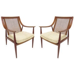 Pair of Teak and Cane Lounge Chairs by Hvidt & Molgaard-Nielsen