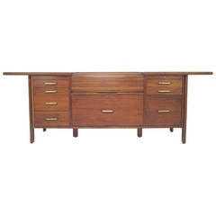 Custom Credenza with Center Roll-Top Desk in Manner of Jens Risom