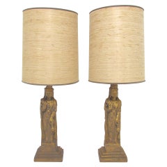 Used Pair of Hollywood Regency Standing Buddha Table Lamps by Westwood