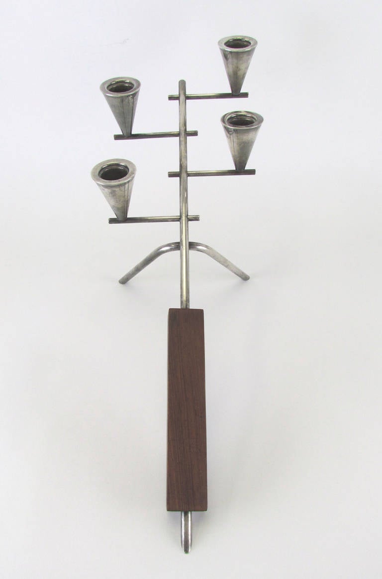 Mid-20th Century Danish Silver Plate and Rosewood Candleholder by Carl F. Christiansen