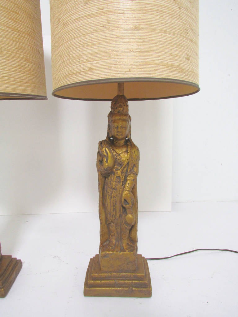 Paire de lampes de table Buddha de style Hollywood Regency par Westwood Excellent état - En vente à Peabody, MA