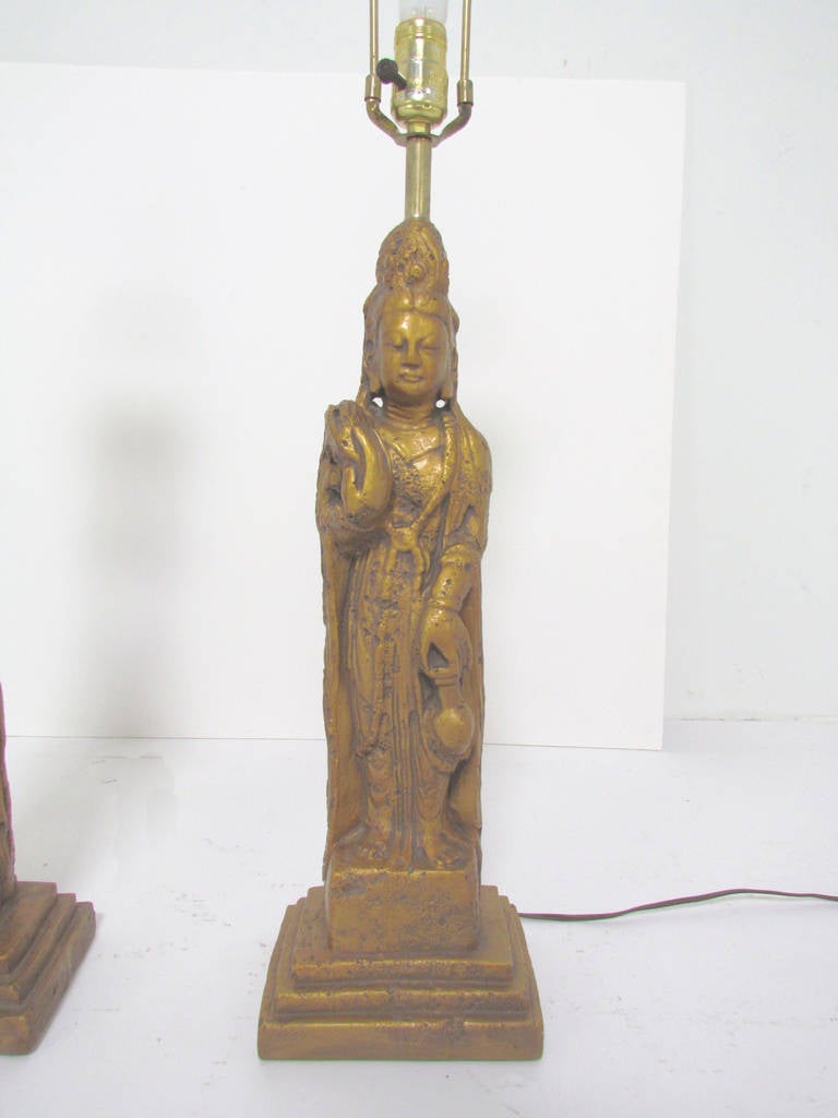 Milieu du XXe siècle Paire de lampes de table Buddha de style Hollywood Regency par Westwood en vente