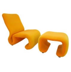 Sculptural Space Age Lounge Chair & Ottoman by Olivier Mourgue