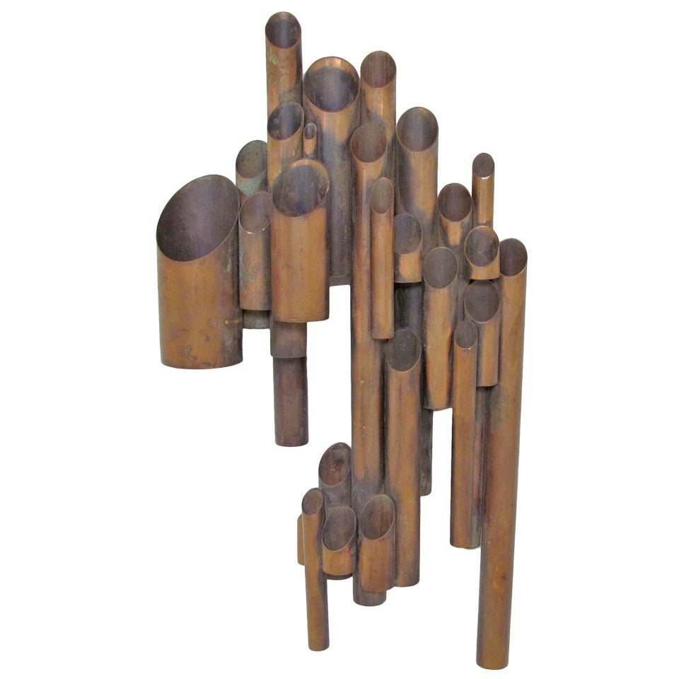 Artist Made Tubular Industrial Wall Sculpture in Copper For Sale