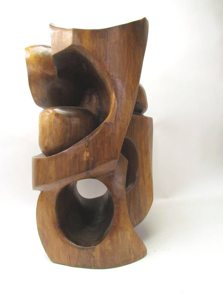 Abstract Carved Wood Sculpture by Edmund Spiro, circa 1960s In Excellent Condition In Peabody, MA