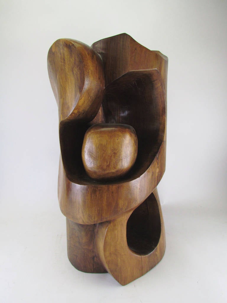 Mid-Century Modern Abstract Carved Wood Sculpture by Edmund Spiro, circa 1960s