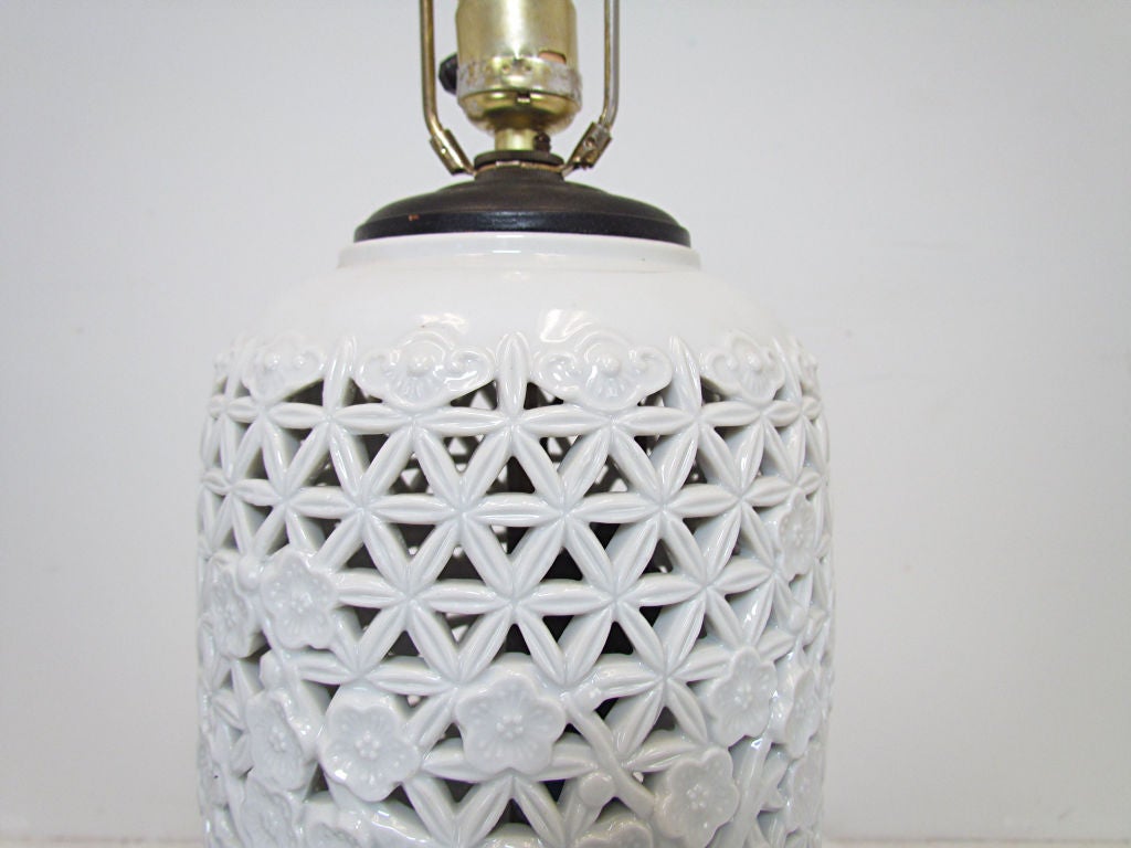 Pair of Blanc de Chine Reticulated Lamps ca. 1950s 3